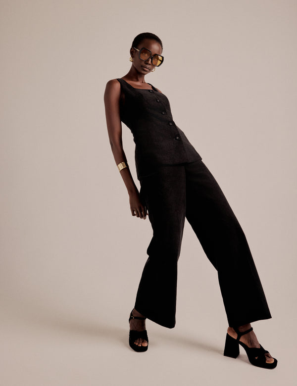 NC x Lisou Black Cord High Waist Wide Leg Trousers