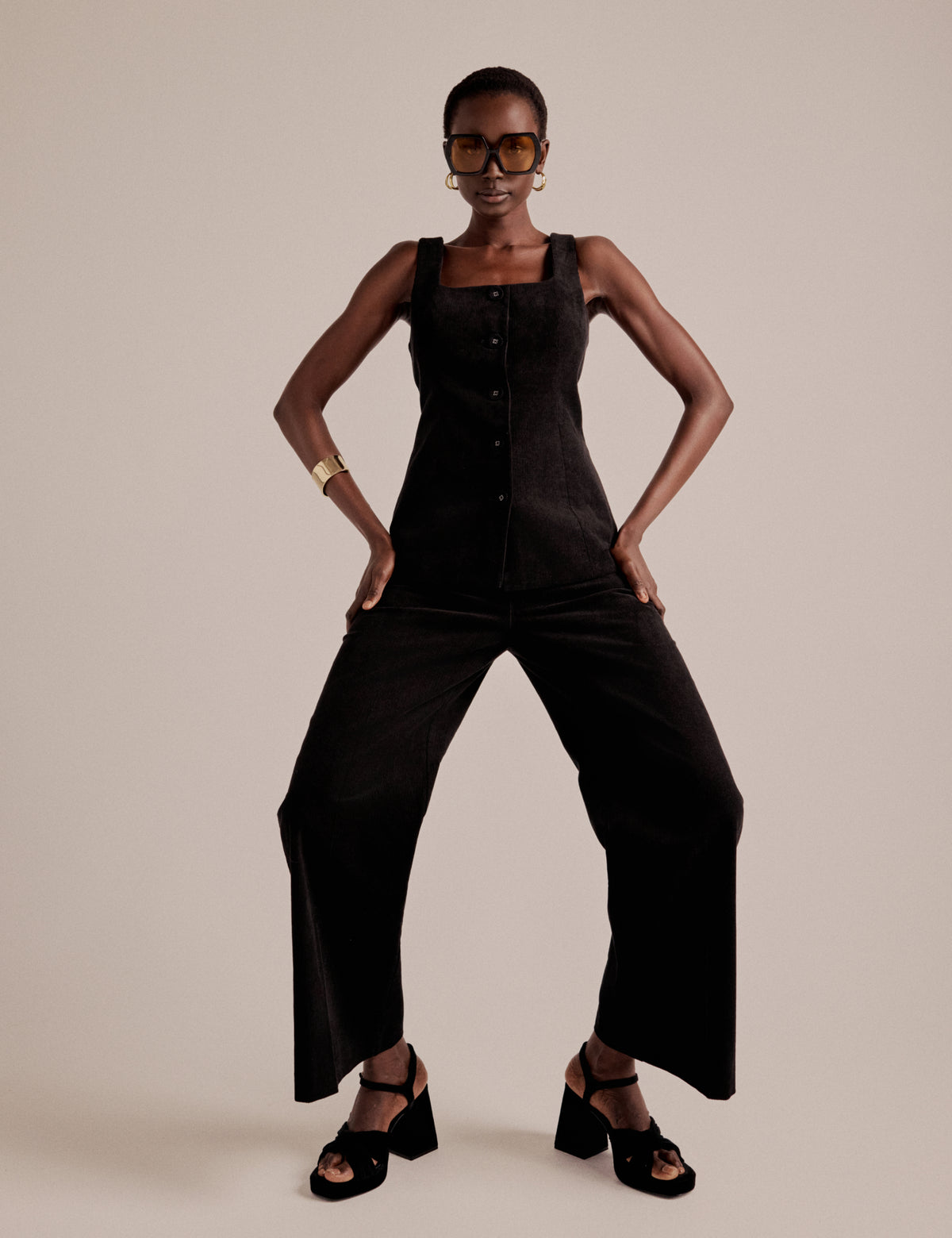 NC x Lisou Black Cord Longline Tailored Waistcoat