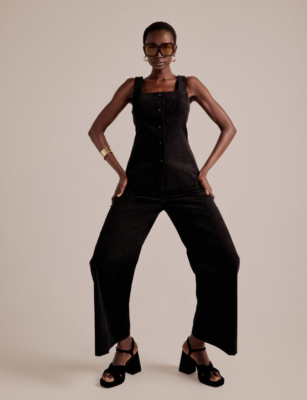 NC x Lisou Black Cord Longline Tailored Waistcoat