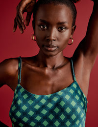 NC x Lisou Green Beaded Strap Trim Satin Midi Dress