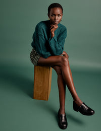 NC x Lisou Dark Green Mixed Stitch Checkerboard Knit Jumper