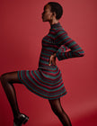 NC x Lisou Burgundy Striped Knitted Pleated Mini Dress