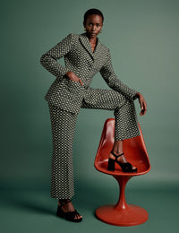 NC x Lisou Black and Lime Green Jacquard Checkerboard Tailored Trousers