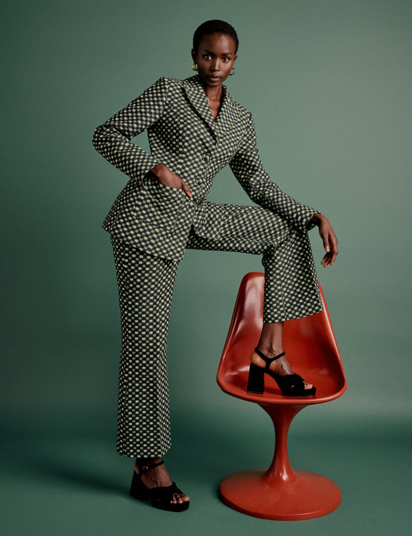 NC x Lisou Black and Lime Green Jacquard Checkerboard Tailored Trousers