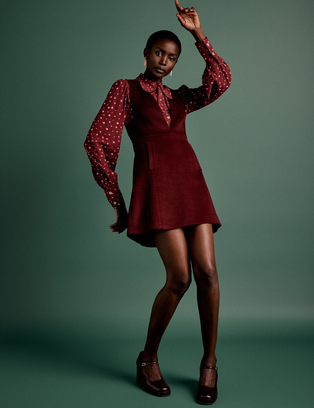 NC x Lisou Burgundy Wool Blend Pinafore Dress