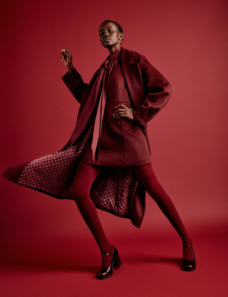 NC x Lisou Burgundy Wool Blend Tailored Longline Coat