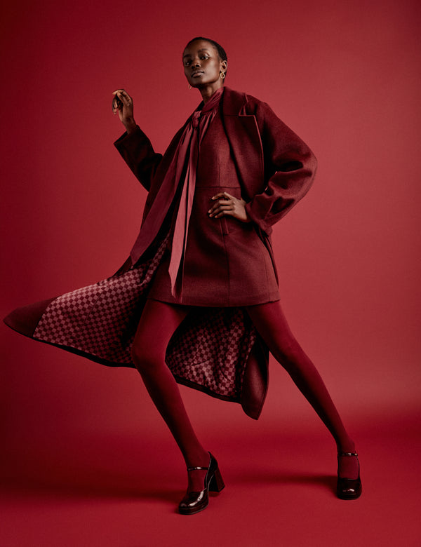 NC x Lisou Burgundy Wool Blend Tailored Longline Coat