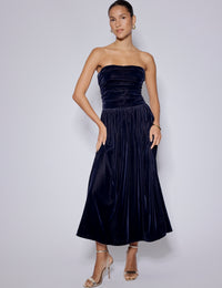 Navy Velvet Bandeau Felicity Midaxi Dress