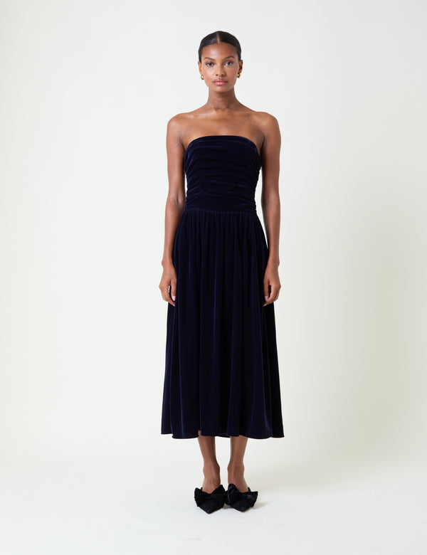 Navy Velvet Bandeau Felicity Midaxi Dress