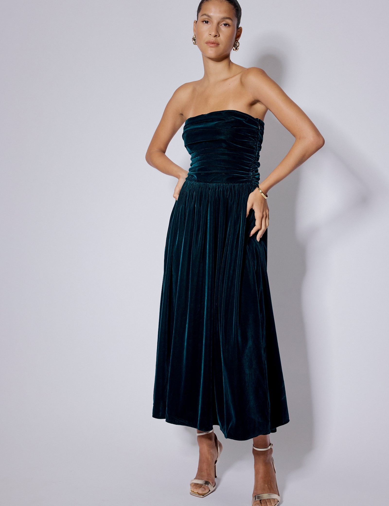 Green Velvet Bandeau Felicity Midi Dress Green Velvet Bandeau Felicity Midi Dress