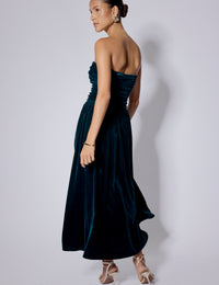 Green Velvet Bandeau Felicity Midi Dress