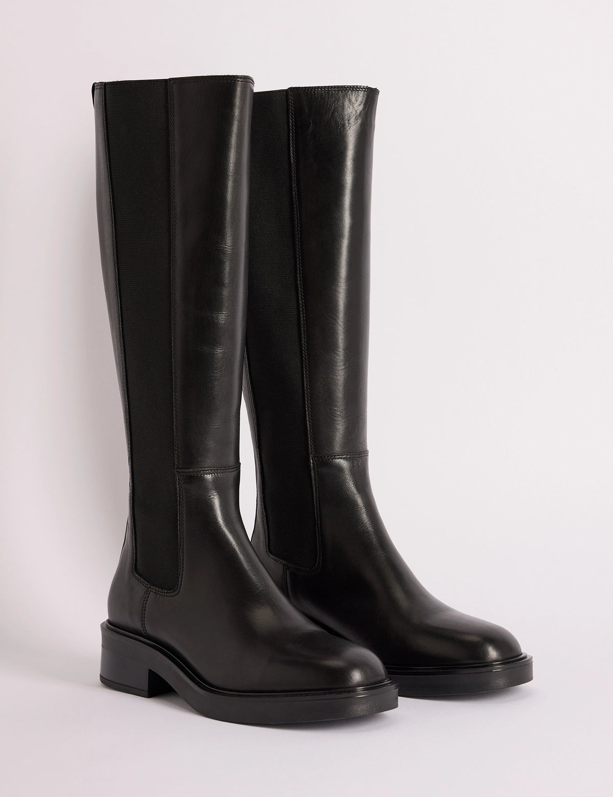 Black Leather Knee High Boots
