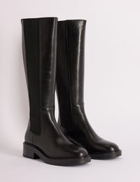 Black Leather Knee High Boots