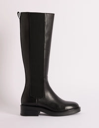 Black Leather Knee High Boots