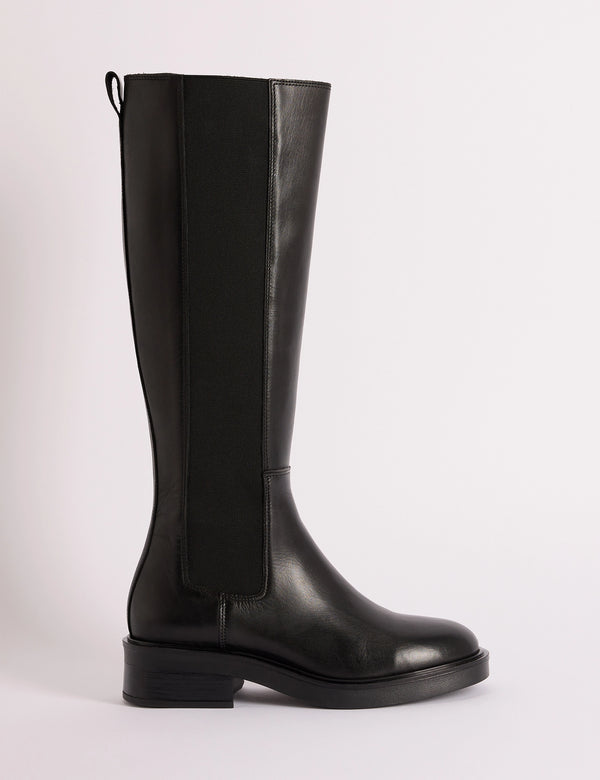 Black Leather Knee High Boots