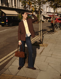 Brown Suede Baguette Shoulder Bag