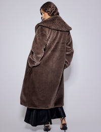 Brown Faux Fur Collared Longline Jacket