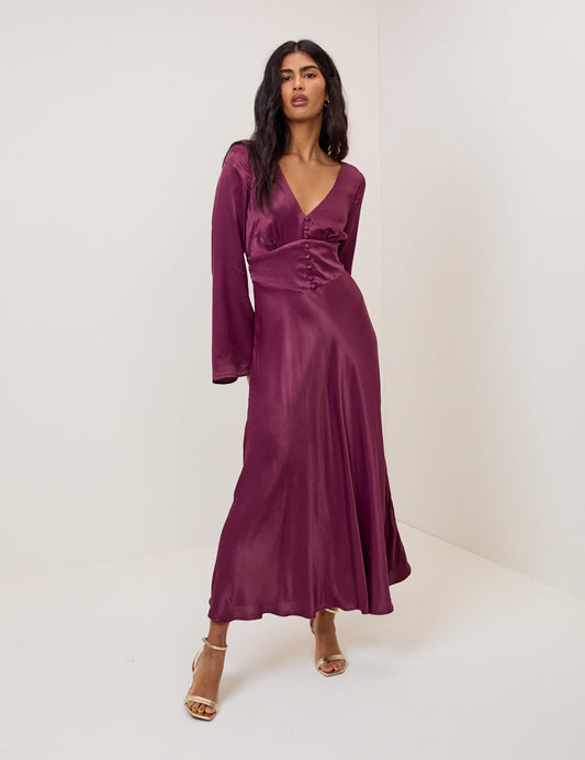 mauve satin midi dress Mauve Satin Dress - Asymmetrical Midi Dress - Cocktail Dress