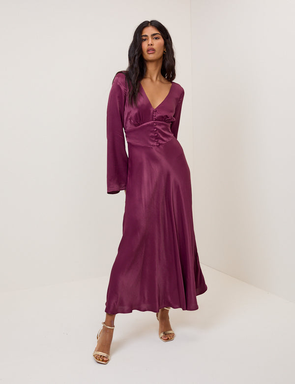 Purple Satin Stella Midi Dress