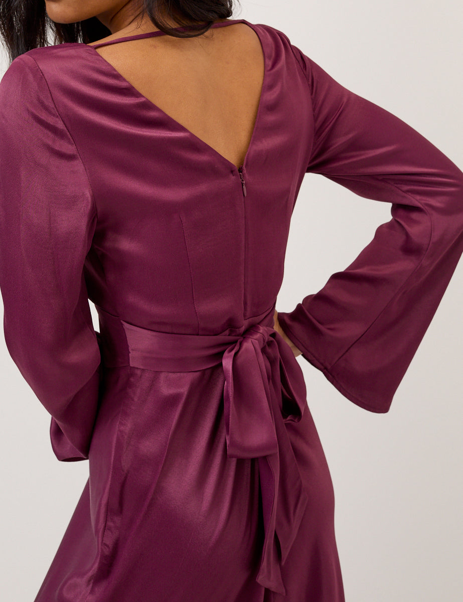 Purple Satin Stella Midi Dress