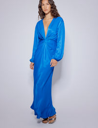 Electric Blue Balloon Sleeve Adina Midi Dress