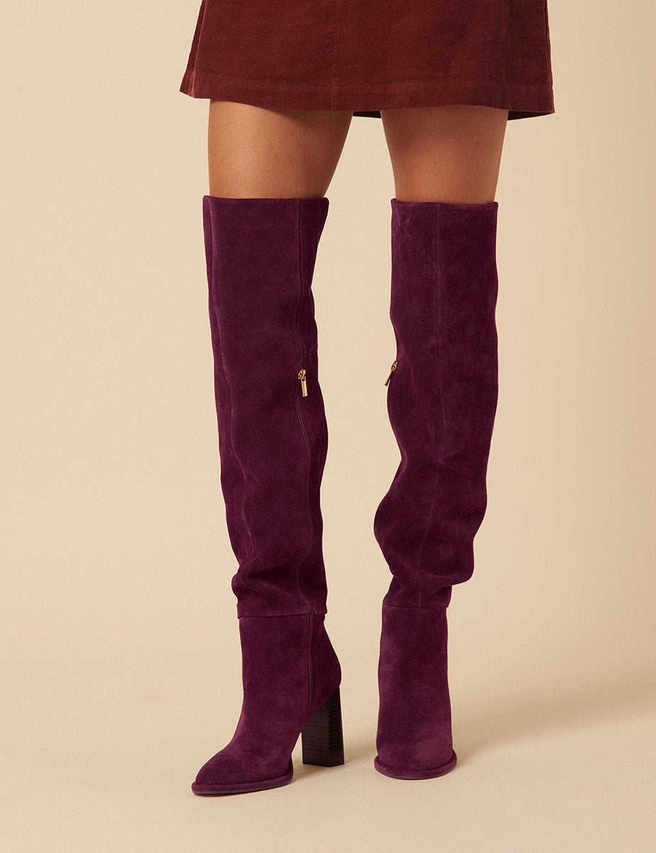Burgundy Suede Thigh High Boots