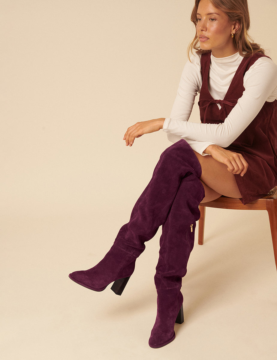 Burgundy Suede Thigh High Boots