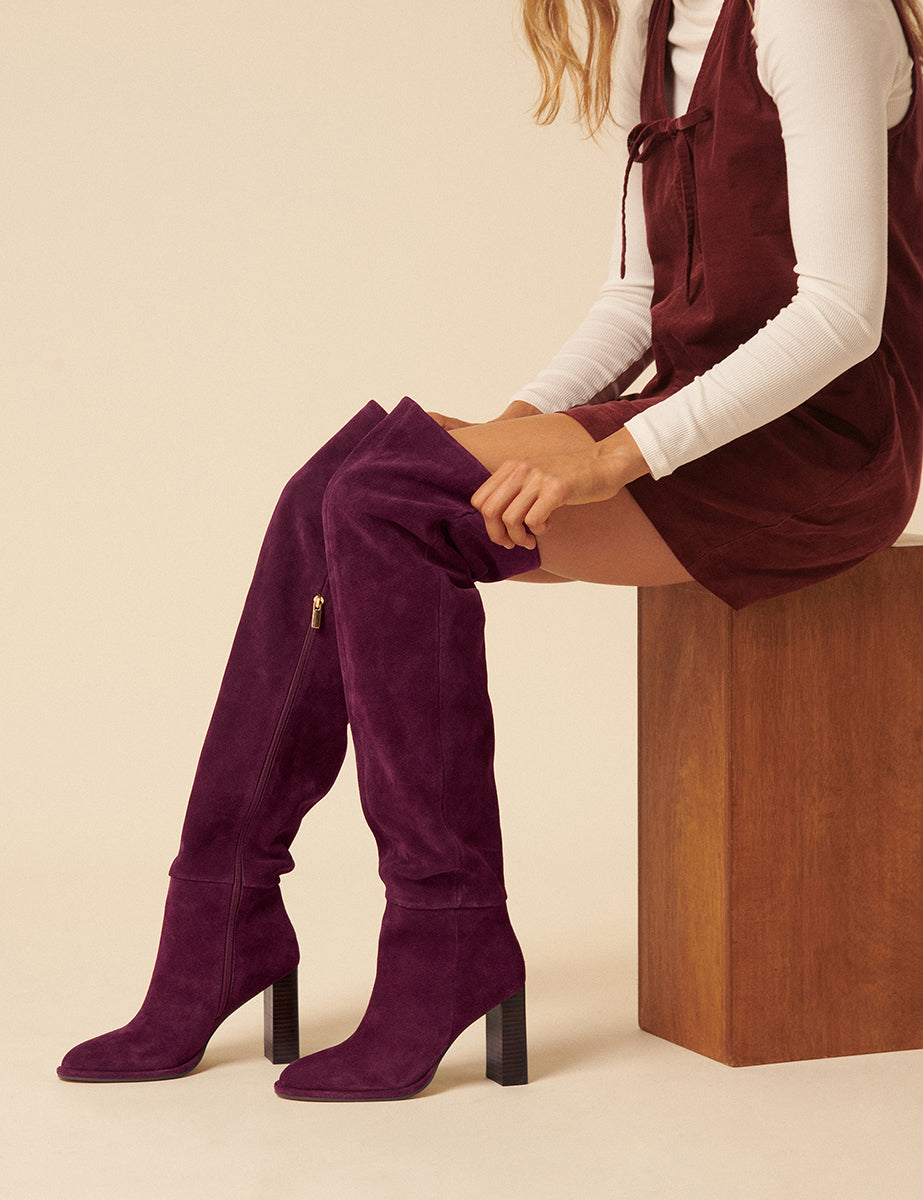 Burgundy Suede Thigh High Boots
