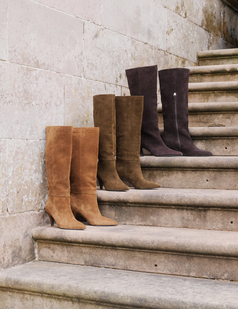 Brown Suede Knee High Heeled Boots