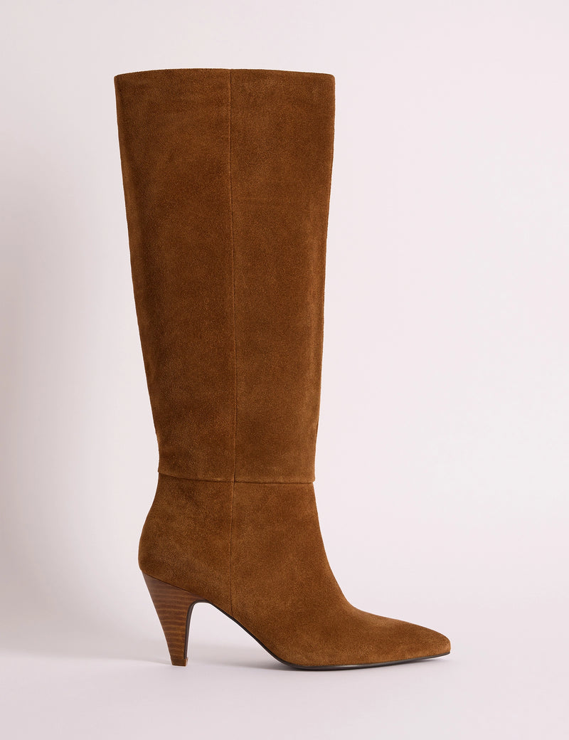 Brown Suede Knee High Heeled Boots