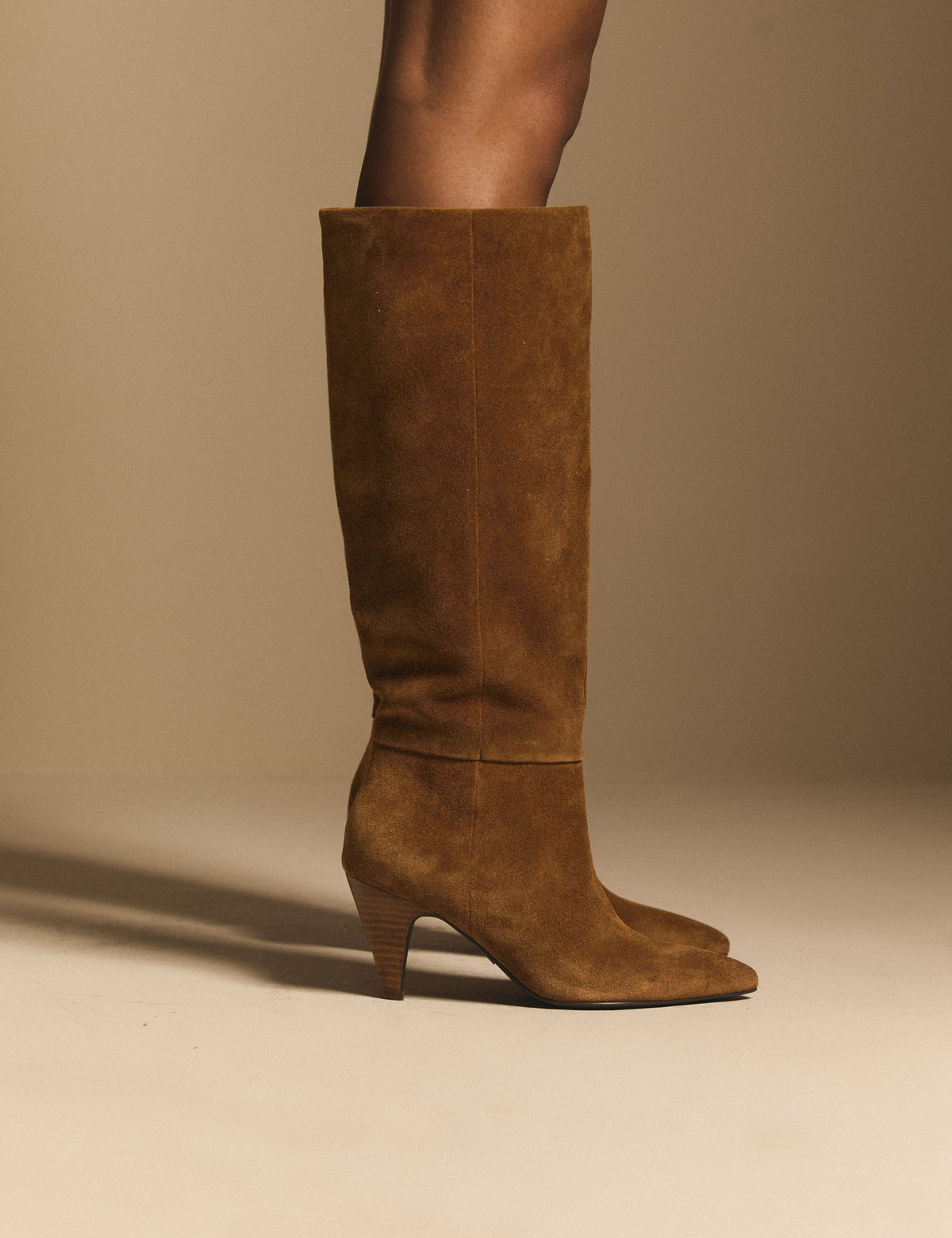 Brown Suede Knee High Heeled Boots