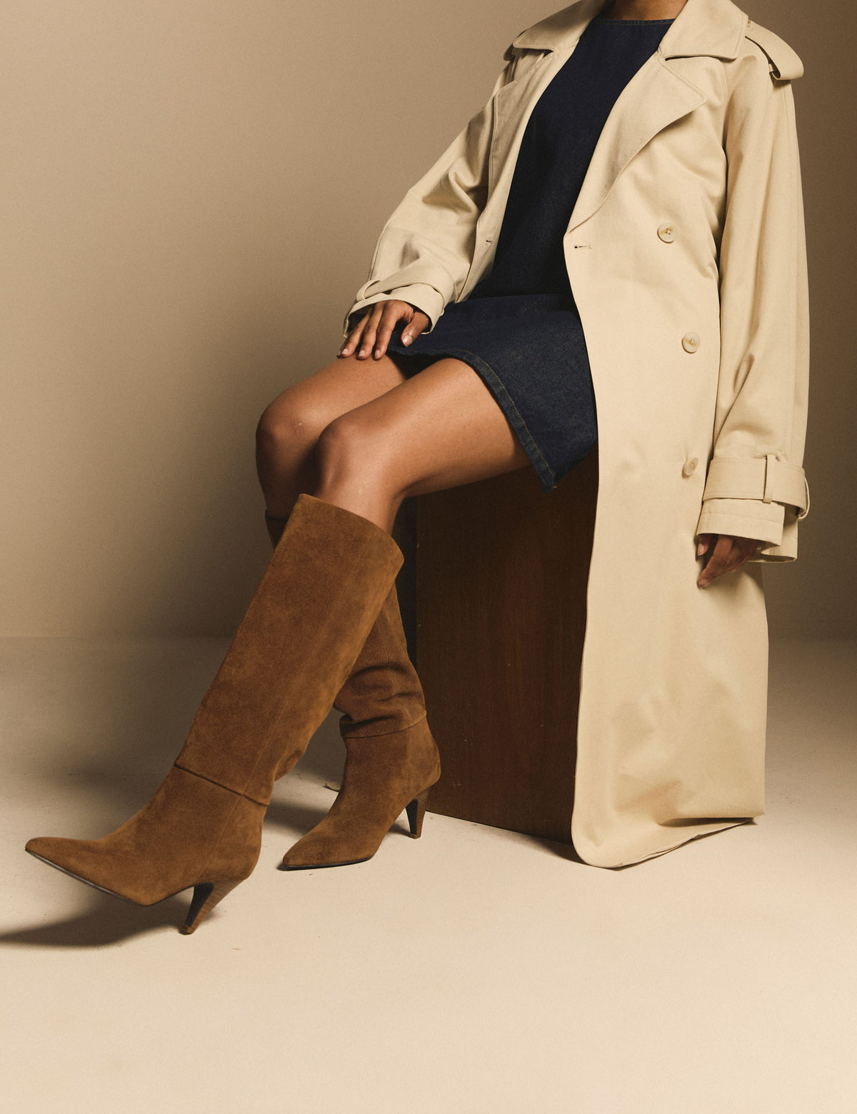 Brown Suede Knee High Heeled Boots