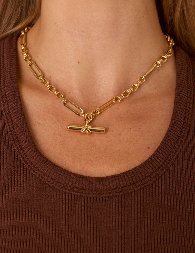 Gold Plated T-Bar Necklace