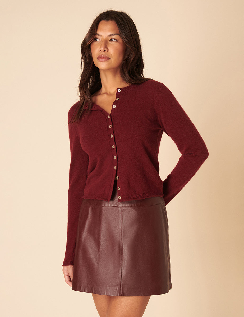 Burgundy Leather Mini Skirt
