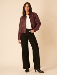 Burgundy Cropped Leather Jacket