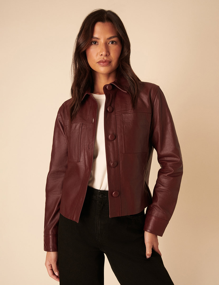 Burgundy Cropped Leather Jacket Burgundy Cropped Leather Jacket