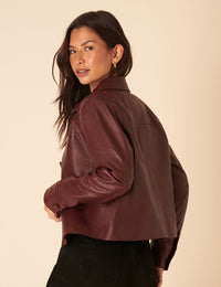 Burgundy Cropped Leather Jacket
