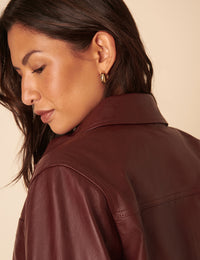 Burgundy Cropped Leather Jacket