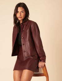 Burgundy Cropped Leather Jacket