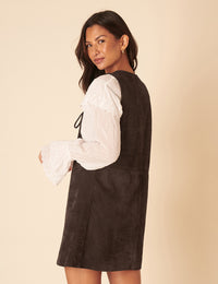 Dark Brown Suede Mini Pinafore Dress