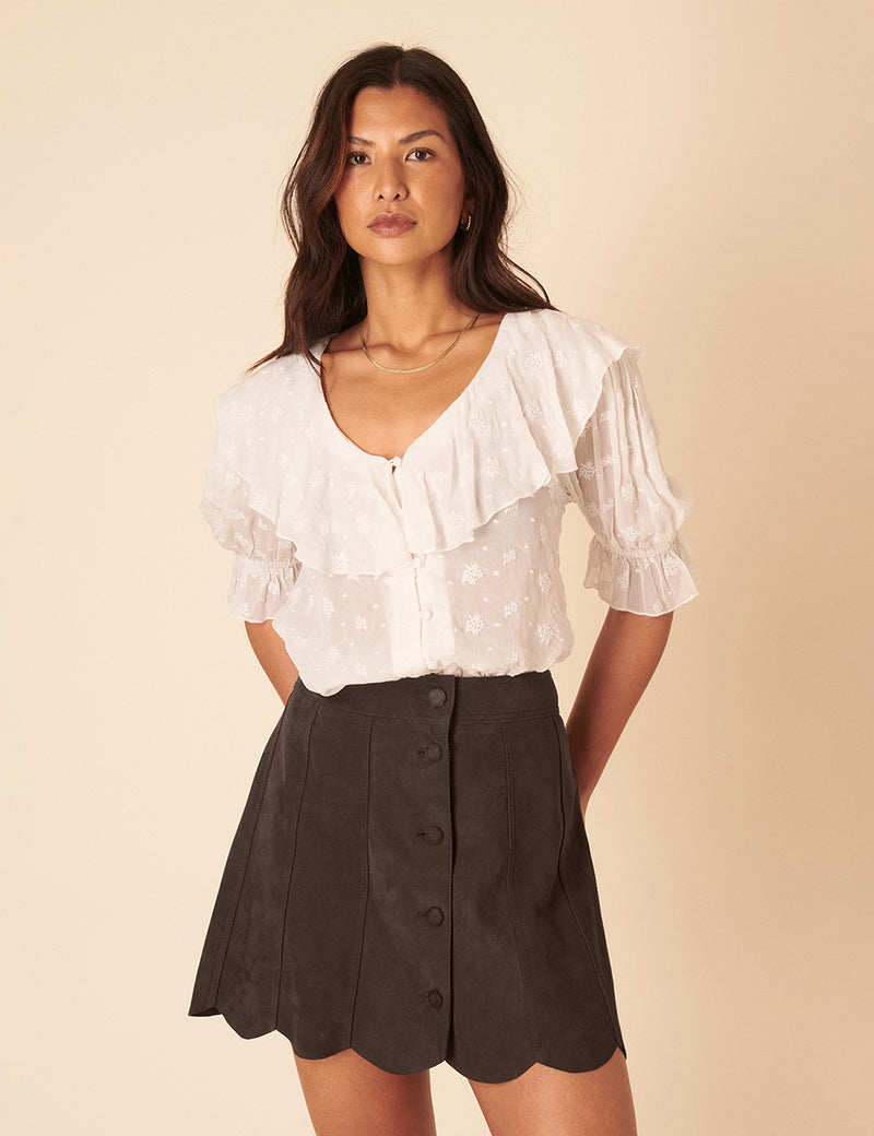 Brown Scallop Suede Skirt