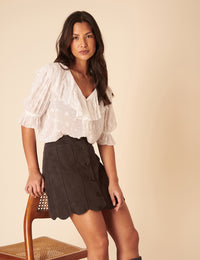 Brown Scallop Suede Skirt
