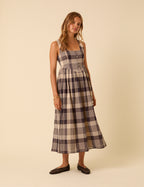 Navy and Cream Tartan Check Cora Midi Dress