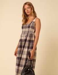 Navy and Cream Tartan Check Cora Midi Dress