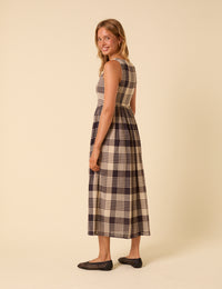Navy and Cream Tartan Check Cora Midi Dress