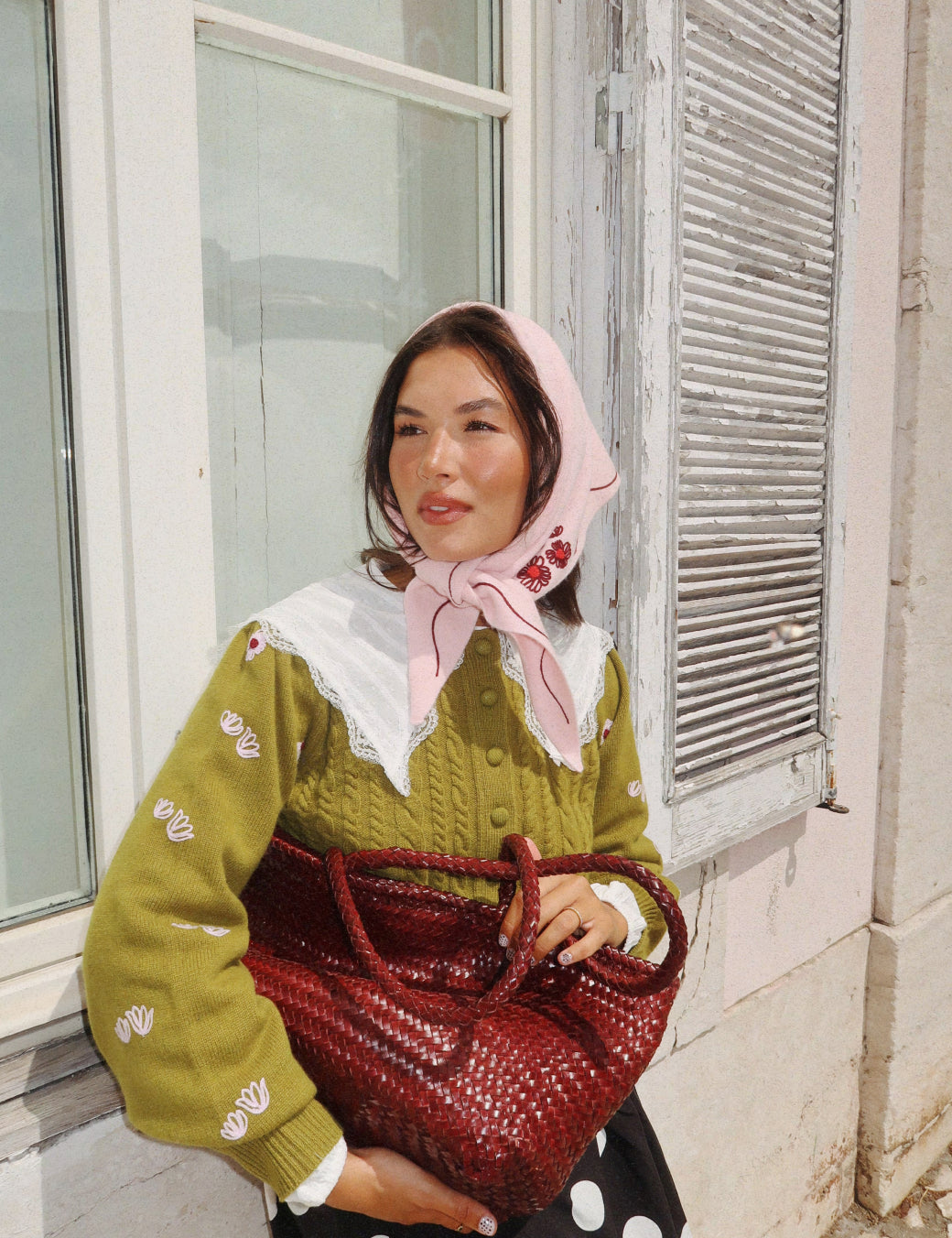 NC x TBCo Pink Floral Wool Triangle Scarf