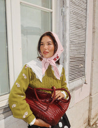 NC x TBCo Pink Floral Wool Triangle Scarf