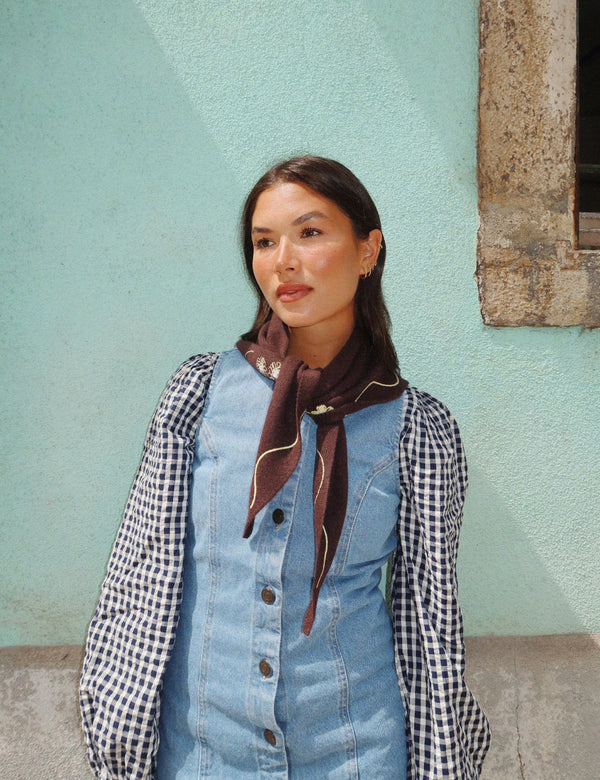 NC x TBCo Brown Floral Wool Triangle Scarf