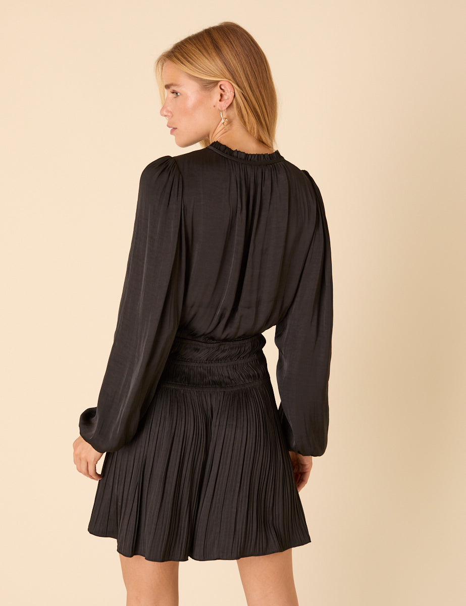 Black Long Sleeve Pleated Pilar Mini Dress Black Long Sleeve Pleated Pilar Mini Dress