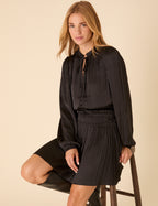 Black Long Sleeve Pleated Pilar Mini Dress
